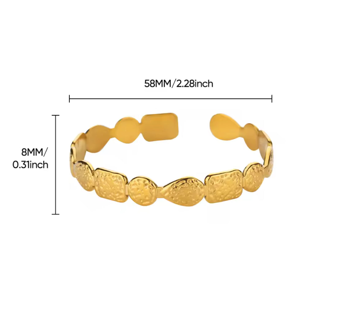 Gold-Plated Textured Open Cuff Bangle Bracelet