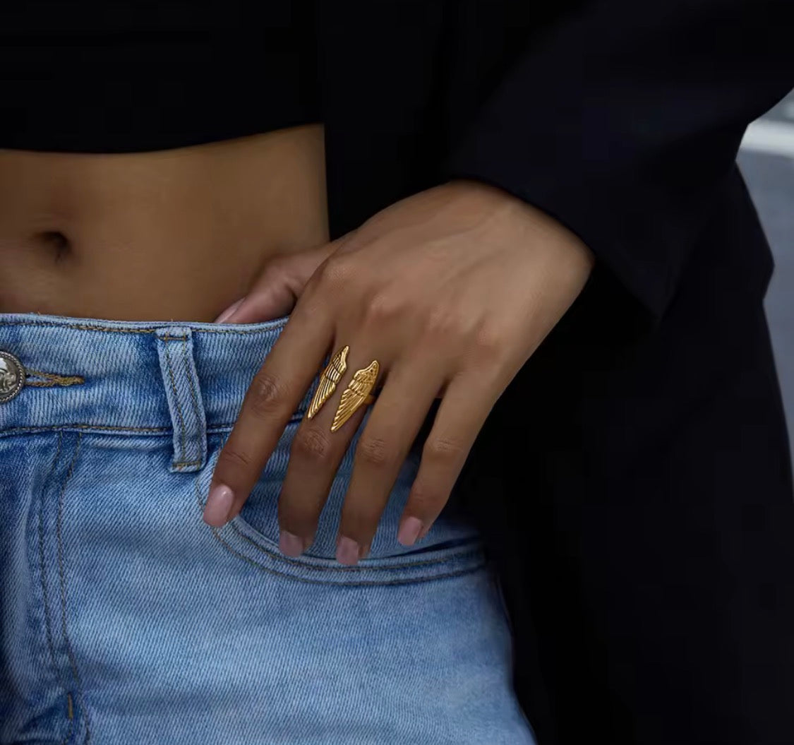 Gold Angel Wing Adjustable Ring | Symbol of Protection, Hope & Guidance