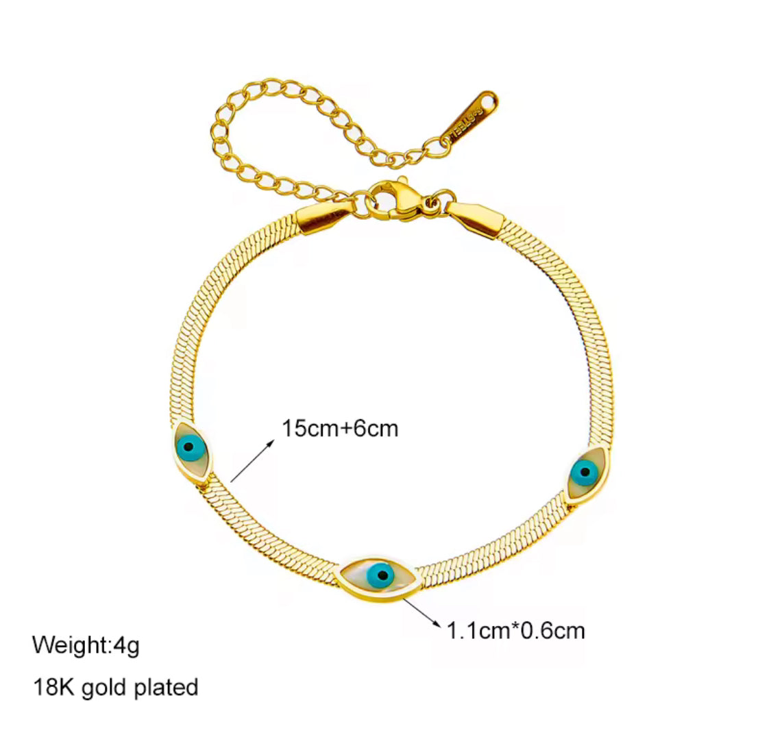 Evil Eye Herringbone Bracelet – 18K Gold Plated, Waterproof, Protection Bracelet