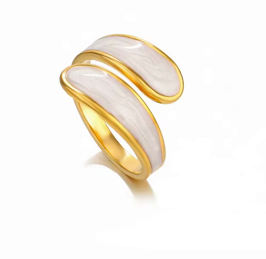 18K Gold-Plated White Enamel Ring