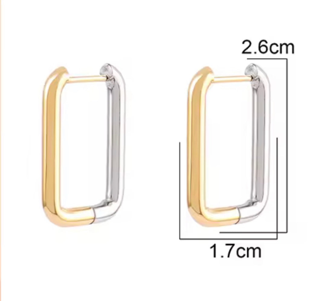 Sleek Reversible Rectangular Hoop Earrings, Two-Tone Gold & Silver | Style NV