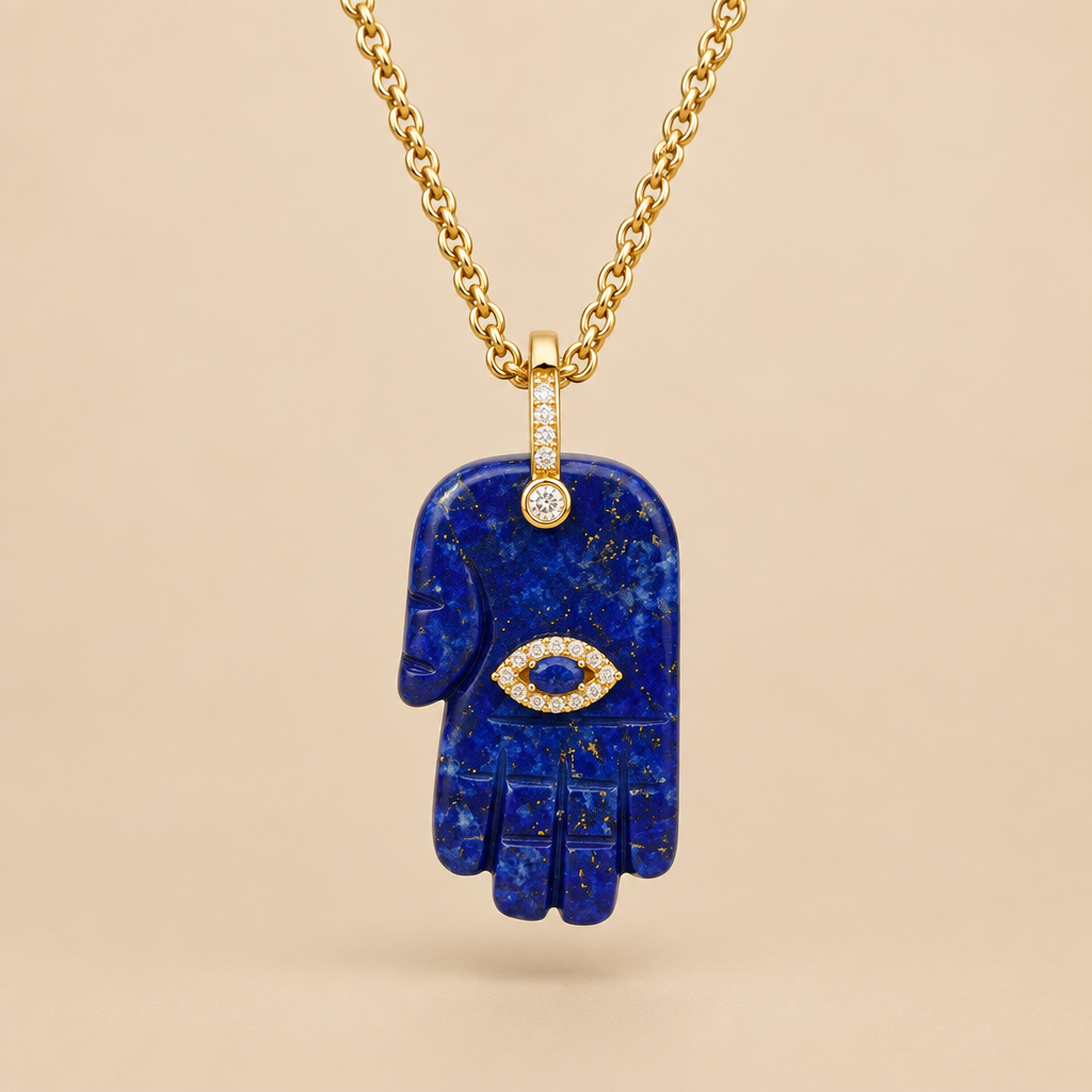 Natural Gemstone Hamsa Necklace – Amethyst, Turquoise, Labradorite & More | Judaica Protection Pendant