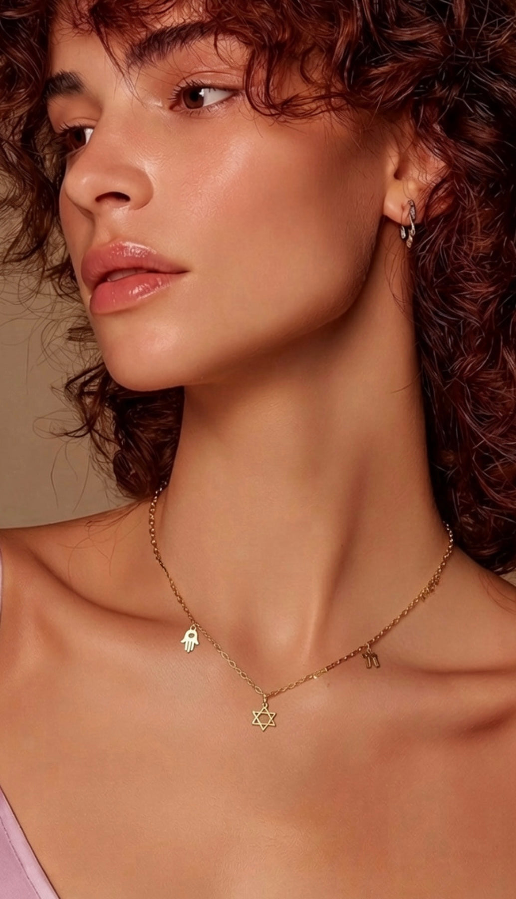 Magen David, Hamsa & Chai Charm Necklace