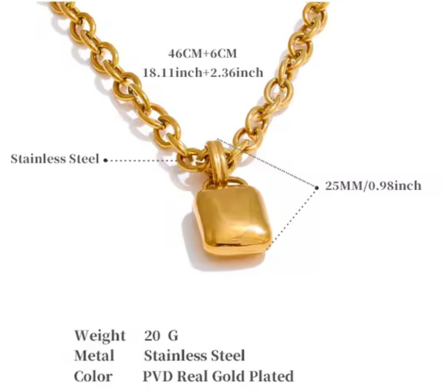 Chunky Gold Ingot Pendant Necklace, Bold Statement Chain