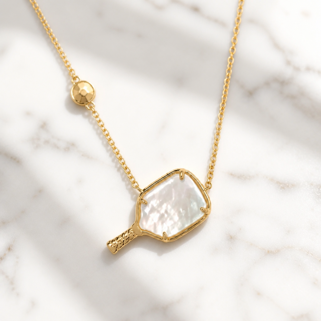 Pickleball Pendant Necklace – Gold, Silver & Mother of Pearl | Style-NV