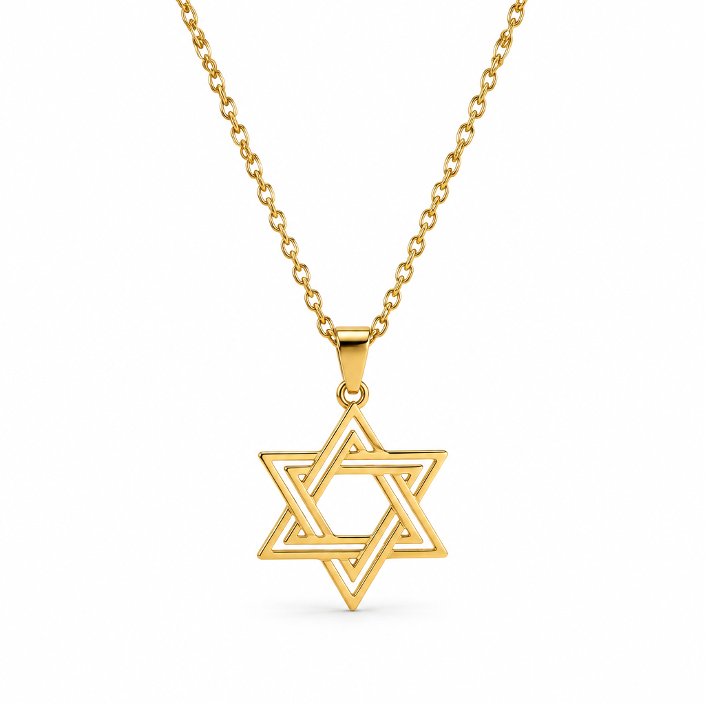 Double Line Magen David Necklace, Star of David Pendant in Silver & Gold