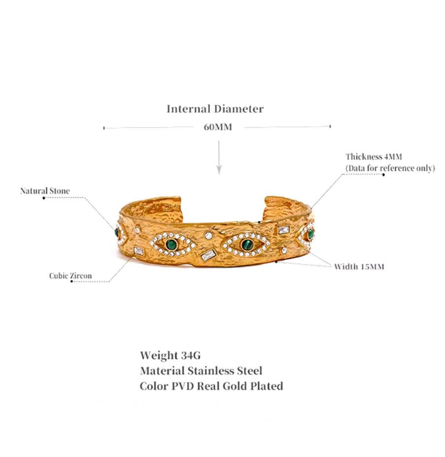 18K Gold-Plated Evil Eye open cuff Bangle