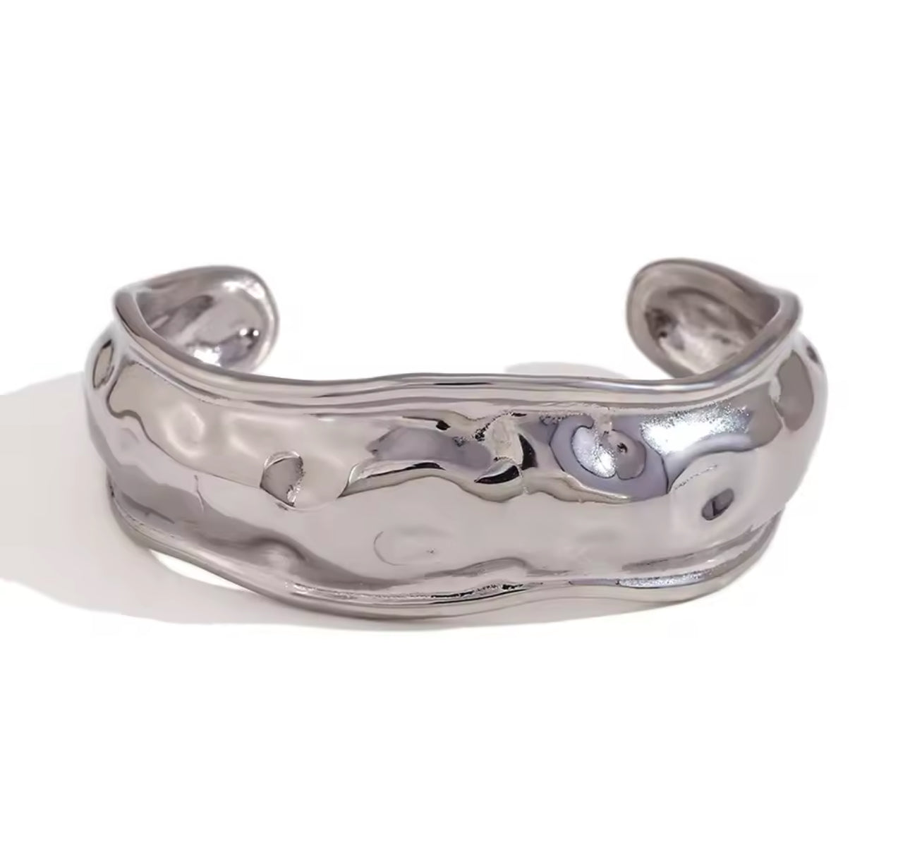 Gold Plated & Silver Textured Open Bangle Bracelet