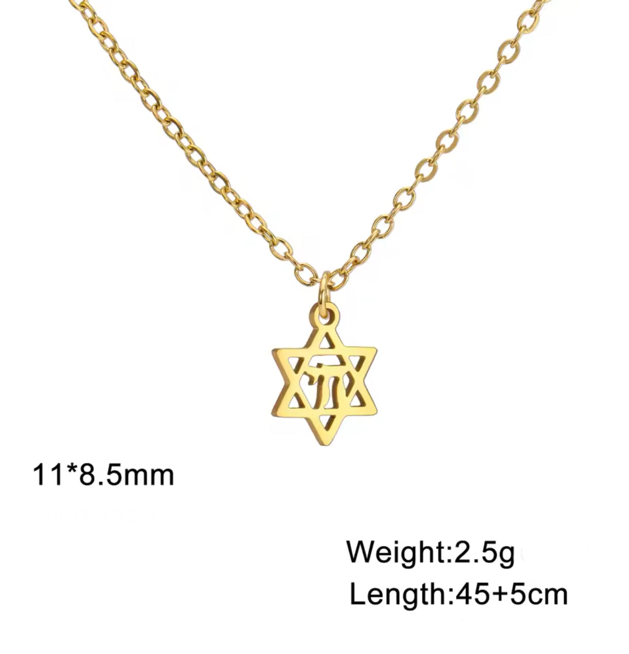 Magen David Chai Pendant Necklace | Gold Plated Stainless Steel