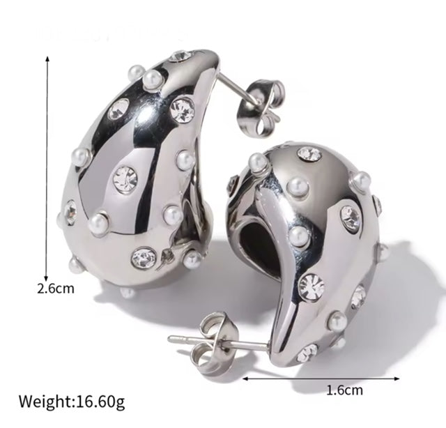 Gold Plated Teardrop Earrings with Pearl & Diamante Accents