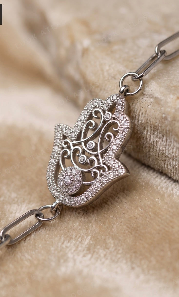 Silver Hamsa Paperclip Bracelet | Stainless Steel Protection Bracelet | Waterproof & Tarnish-Free