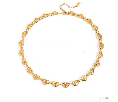 Vintage Puff Heart Link Necklace