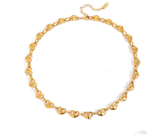 Vintage Puff Heart Link Necklace