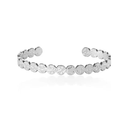 Gold Plated Textured Circle Cuff Bangle Bracelet