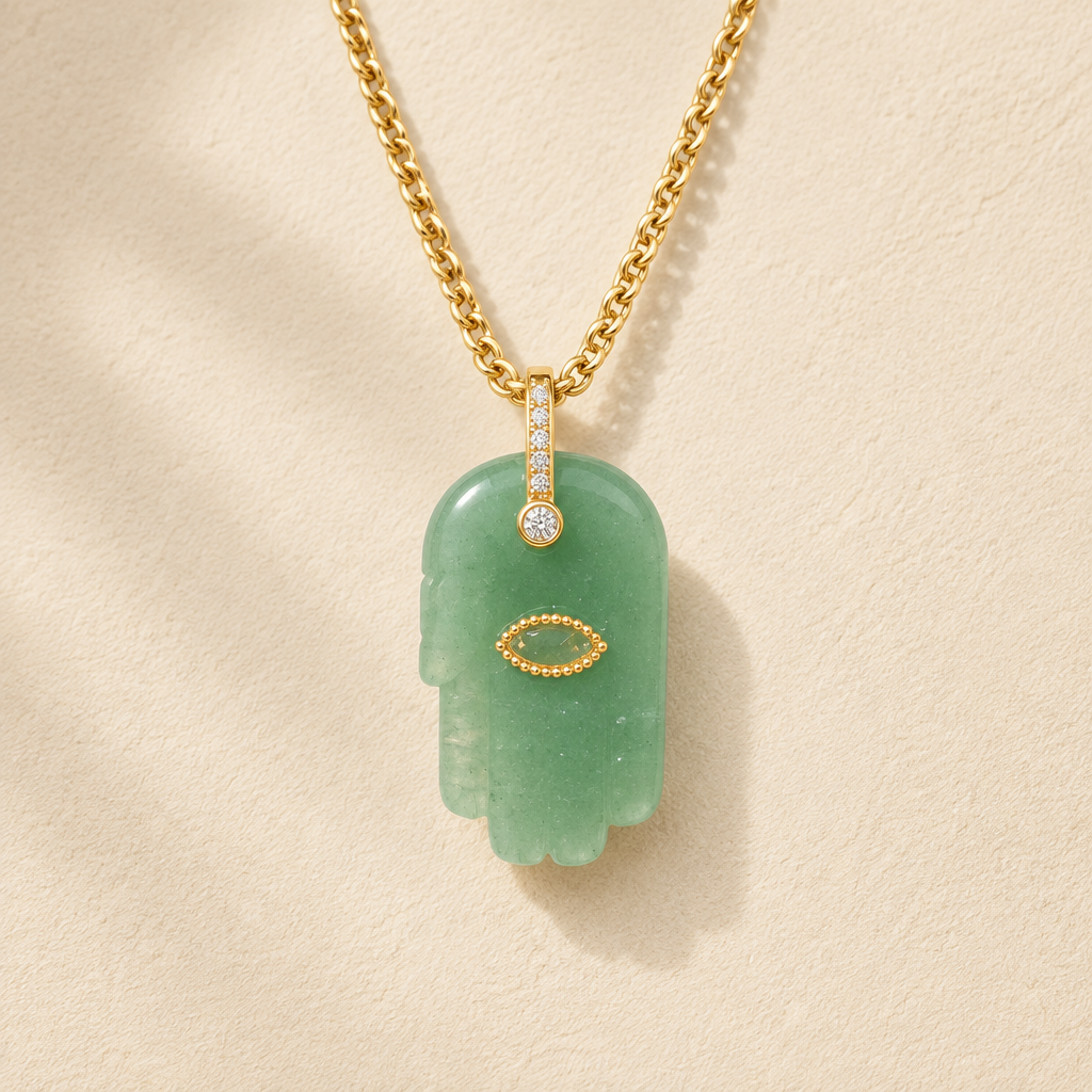 Natural Gemstone Hamsa Necklace – Amethyst, Turquoise, Labradorite & More | Judaica Protection Pendant