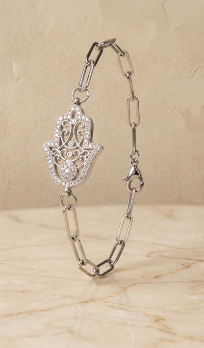 Silver Hamsa Paperclip Bracelet | Stainless Steel Protection Bracelet | Waterproof & Tarnish-Free