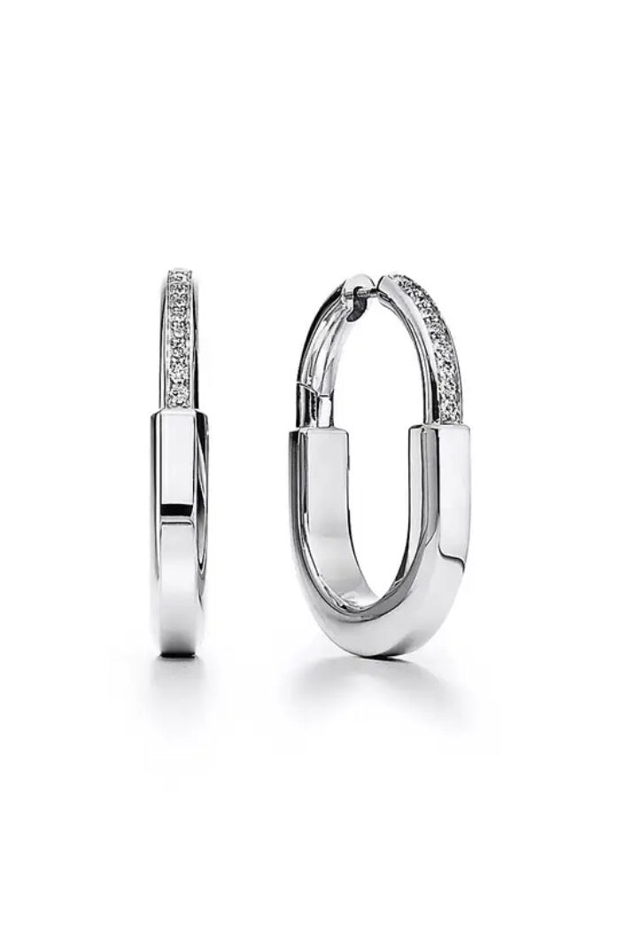 Oval Crystal Pave Hoop Earrings
