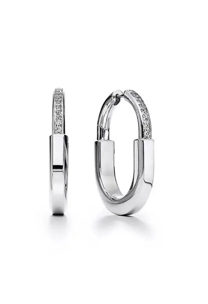 Oval Crystal Pave Hoop Earrings