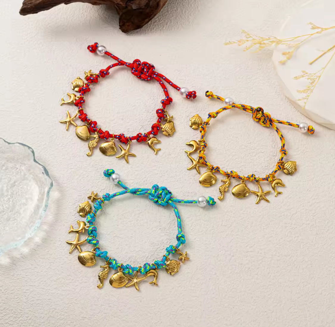 Beach Inspired Handmade Colourful Braided Ocean Charm Bracelet
