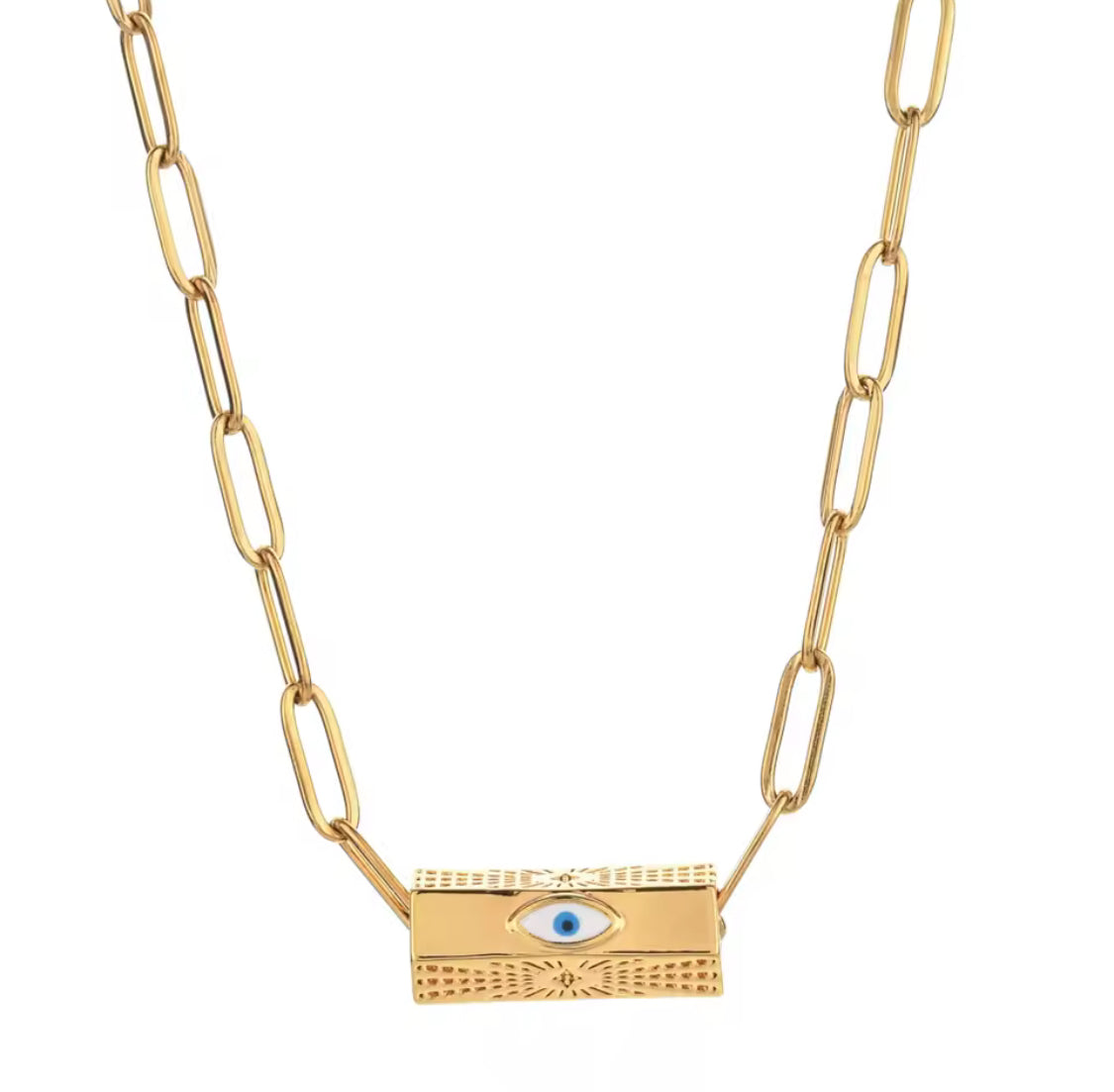 Colourful Evil Eye Enamel Charm Paperclip Chain Necklaces