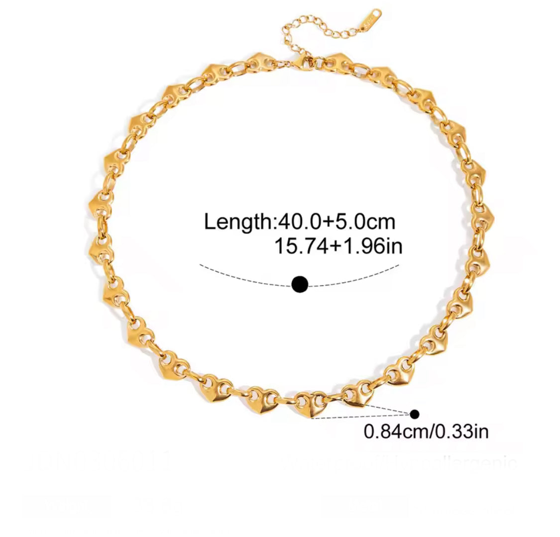 Vintage Puff Heart Link Necklace