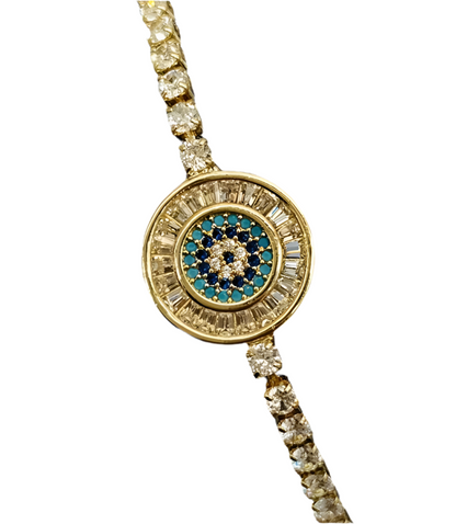 Gold Plated Evil Eye Diamante Bracelet