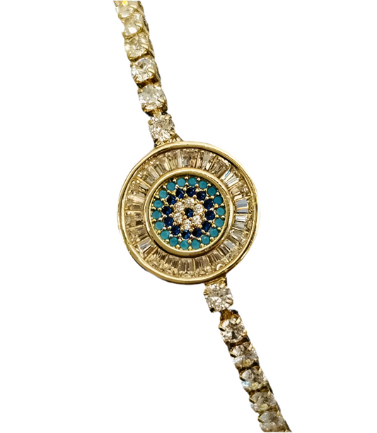 Gold Plated Evil Eye Diamante Bracelet