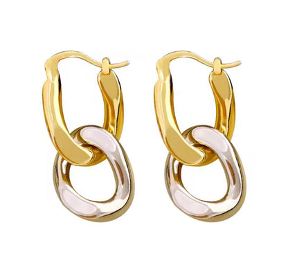 Two-Tone Interlocking Link Drop Earrings — Silver & Gold Hoops