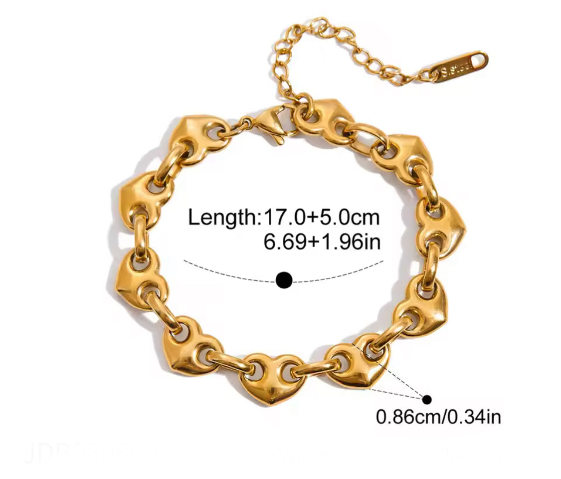 Vintage Puff Heart Chunky Chain Bracelet