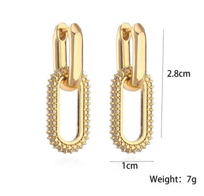 Pavé Crystal Gold Paperclip Hoop Earrings — Chunky Double Loop Everyday Hoops