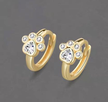 Tiny Paw Print Huggie Earrings – Gold & Silver