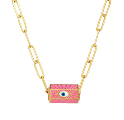 Colourful Evil Eye Enamel Charm Paperclip Chain Necklaces