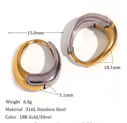 Reversible Two-Tone Hoop Oval Earrings – 18K Gold & Silver Stainless Steel