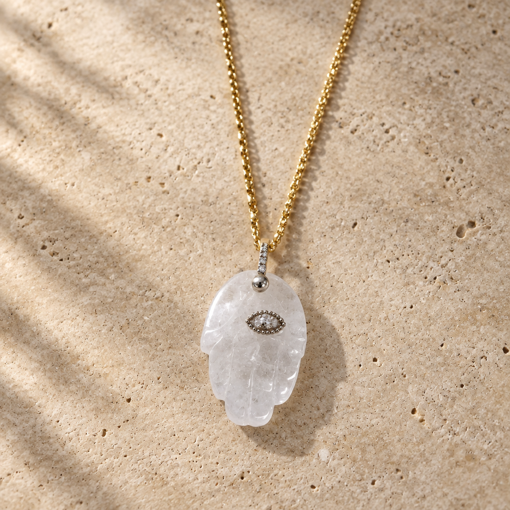 Natural Gemstone Hamsa Necklace – Amethyst, Turquoise, Labradorite & More | Judaica Protection Pendant