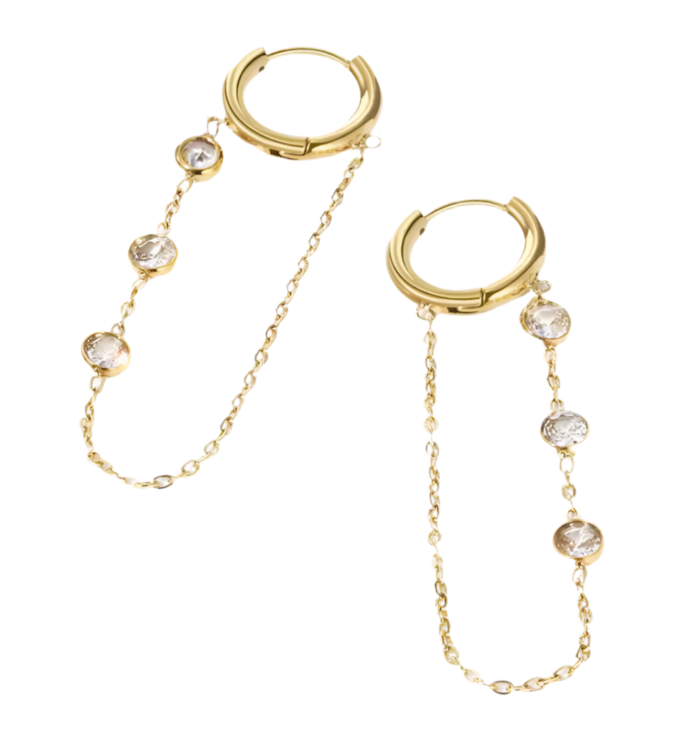 Gold Chain Drop Earrings with Crystal Accents
