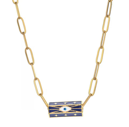 Colourful Evil Eye Enamel Charm Paperclip Chain Necklaces