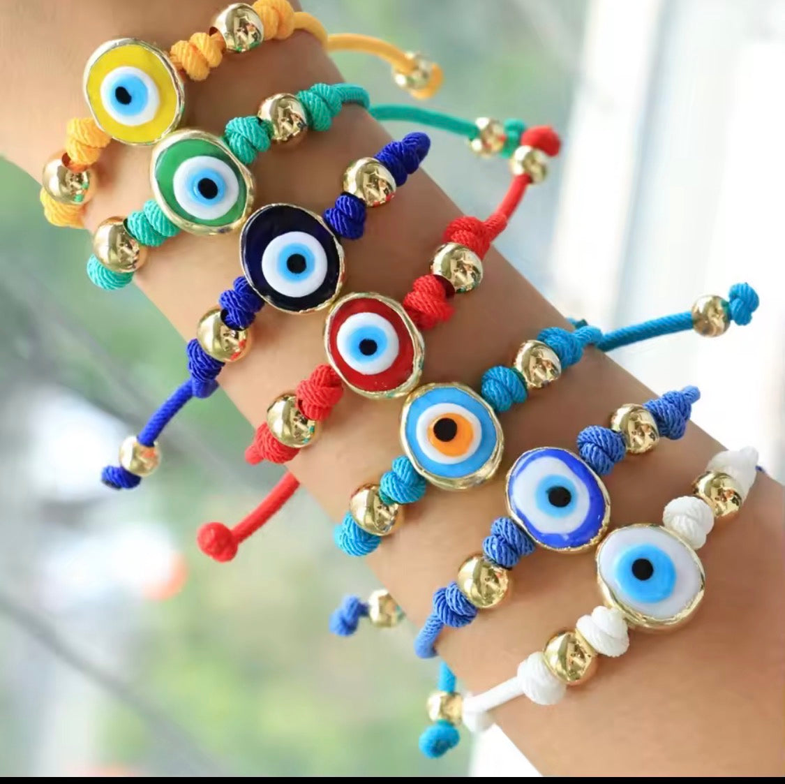 Handmade Rope Charm Bracelet — Evil Eye Gemstone | Adjustable, Waterproof & Tarnish Freev