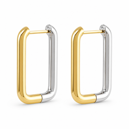 Sleek Reversible Rectangular Hoop Earrings, Two-Tone Gold & Silver | Style NV