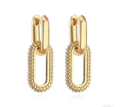 Pavé Crystal Gold Paperclip Hoop Earrings — Chunky Double Loop Everyday Hoops