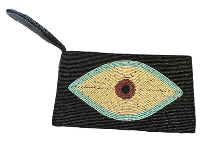 Evil eye fully beaded purse with wrist strap