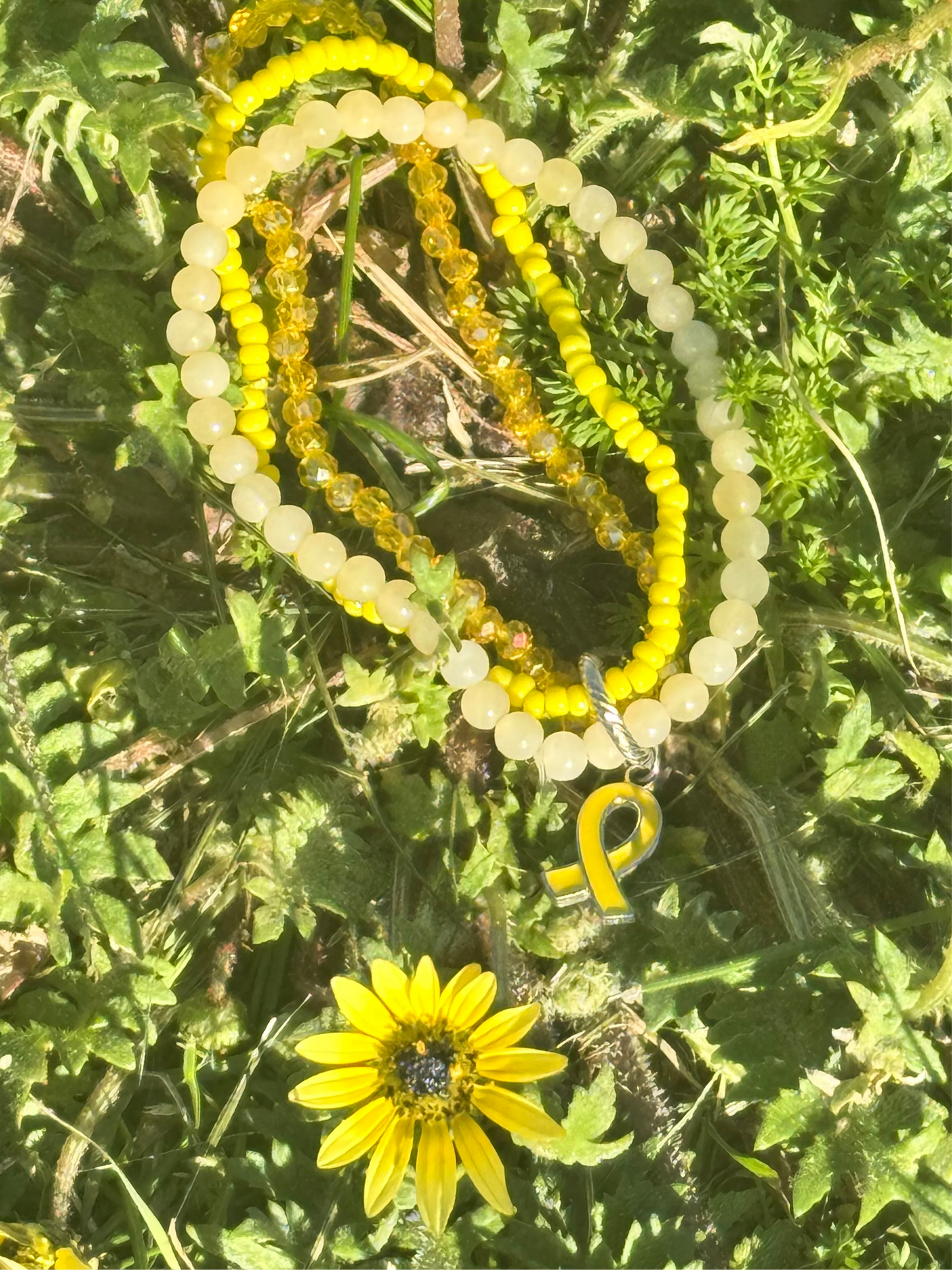 Support for Israeli Hostages -  Triple Yellow elastic bracelet with Yellow Ribbon Charm- Judaica Jewellery