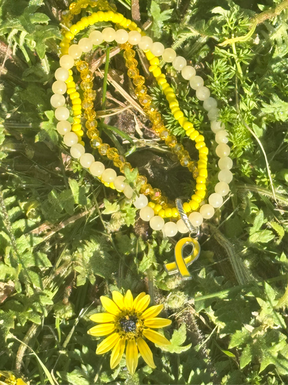 Support for Israeli Hostages -  Triple Yellow elastic bracelet with Yellow Ribbon Charm- Judaica Jewellery