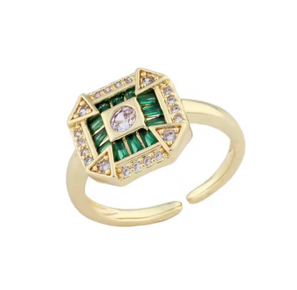 Emerald Green Cubic Zirconia Adjustable Ring | Gold Statement Ring | Water-Resistant & Tarnish-Free