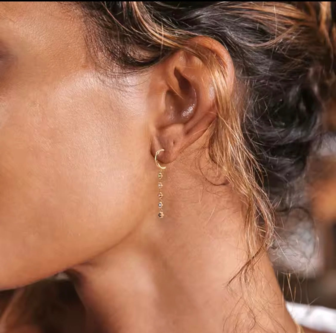 Gold Crystal Chain Hoop Earrings, Minimalist Drop Earrings for Women