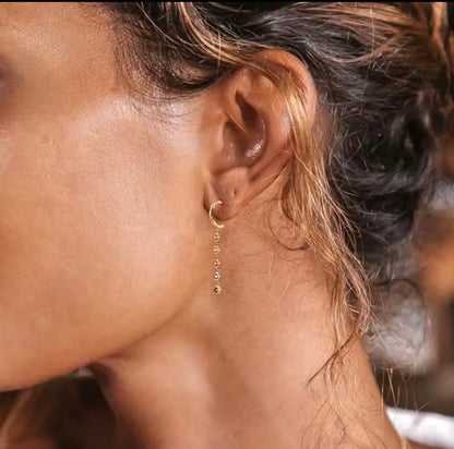 Gold Crystal Chain Hoop Earrings, Minimalist Drop Earrings for Women