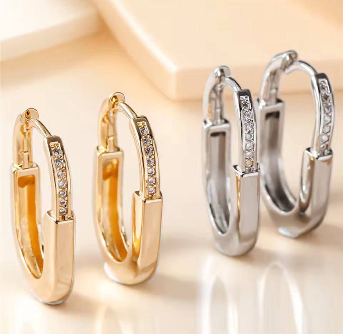 Oval Crystal Pave Hoop Earrings