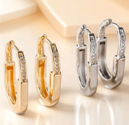 Oval Crystal Pave Hoop Earrings