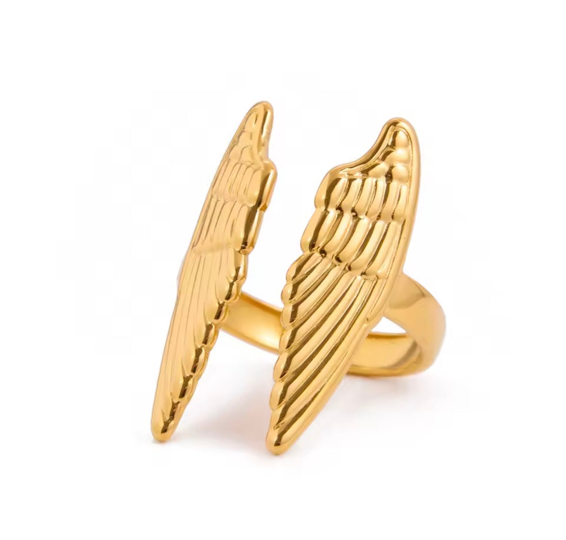 Gold Angel Wing Adjustable Ring | Symbol of Protection, Hope & Guidance