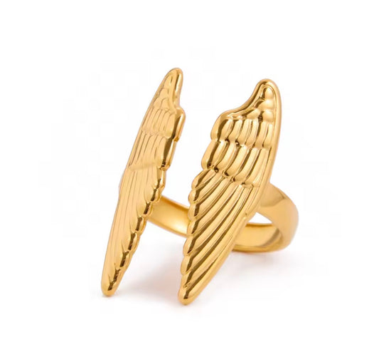 Gold Angel Wing Adjustable Ring | Symbol of Protection, Hope & Guidance