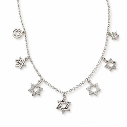 Stainless Steel Magen David 7-Charm Necklace